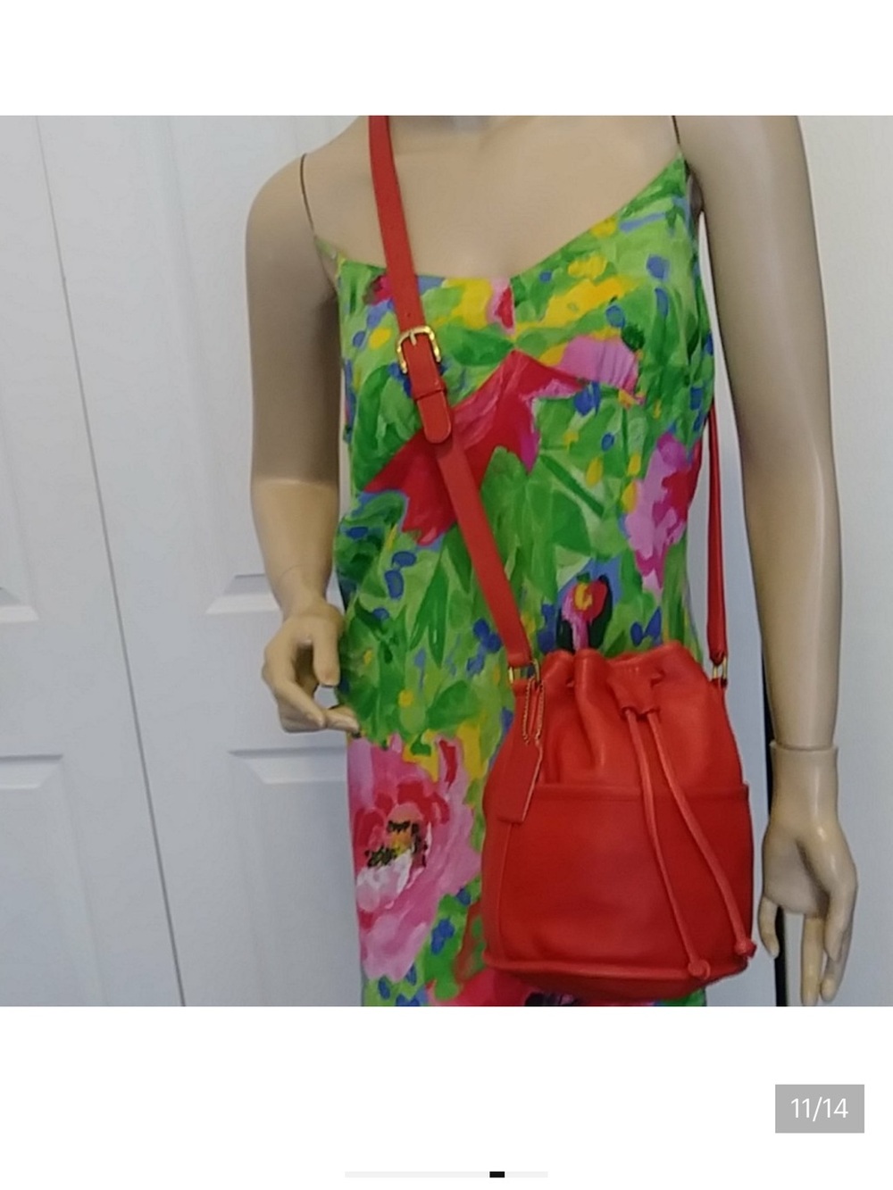 Coach Red Leather Drawstring Crossbody Bucket Bag - Picture 8 of 9